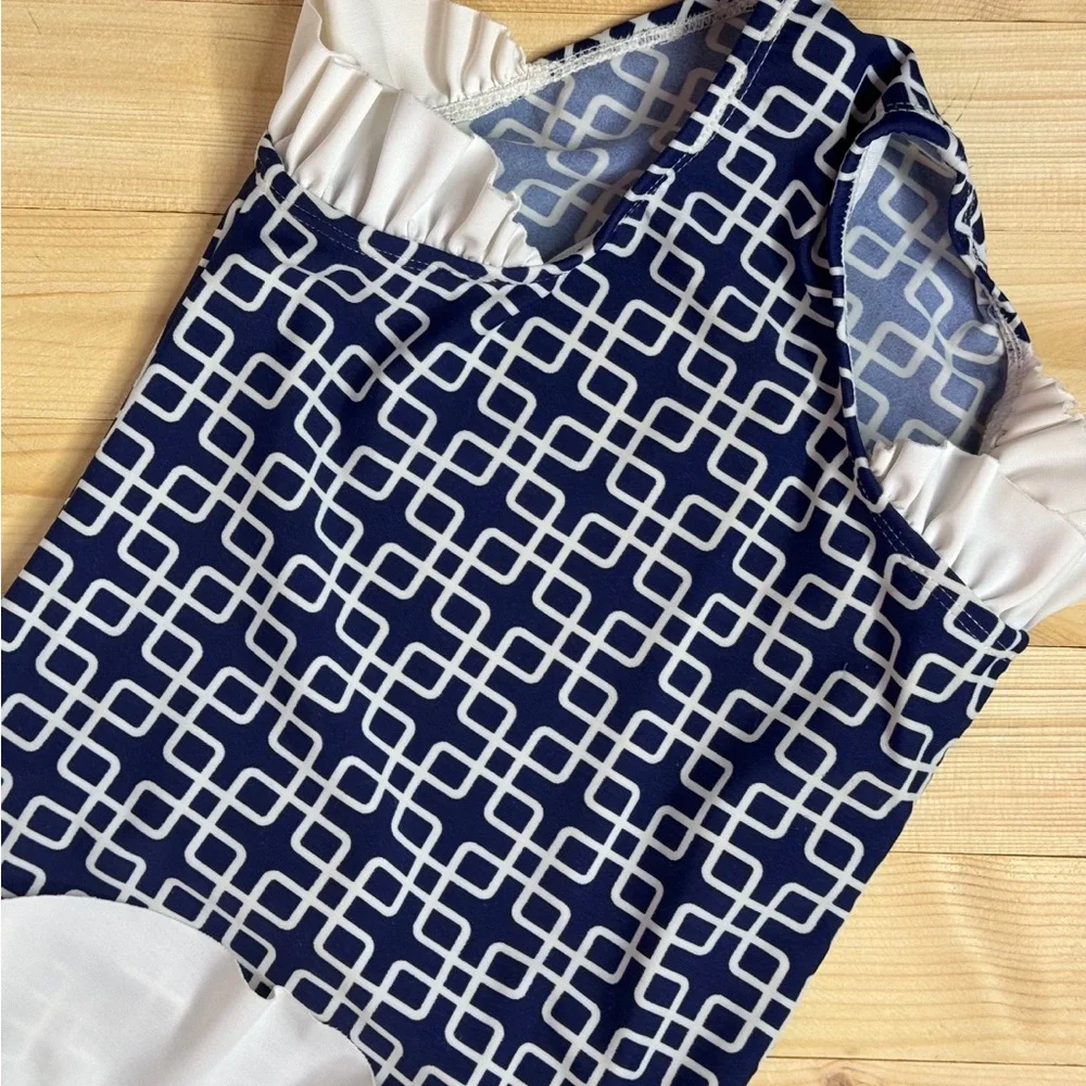 Circo Navy and White Geometric Patterned Swimsuit. Size 4. Great Condition